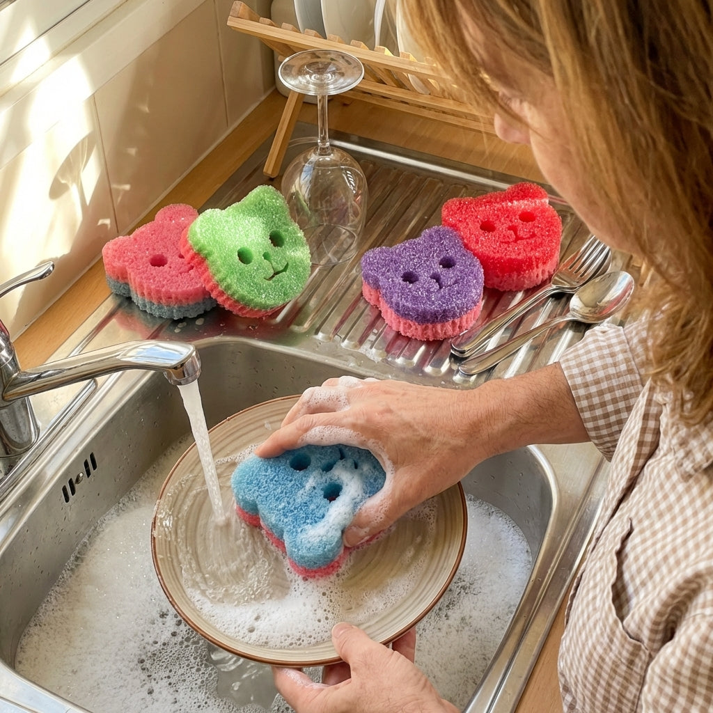 Geschirr spülen mit dem Magic Teddy Schwamm