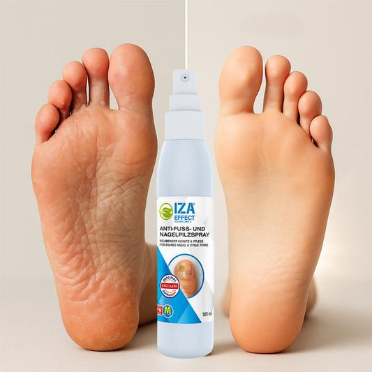 Füsse mit Iza Effect Anti Fusspilz und Nagelpilzspray behandelt 