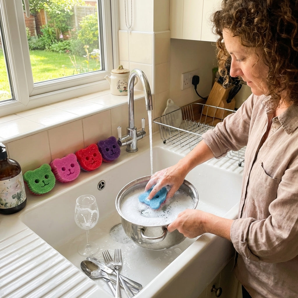 Pfanne reinigen mit dem Magic Teddy Schwamm